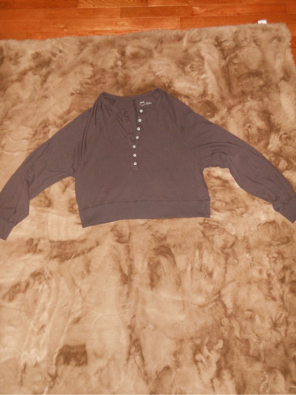 aerie Charcoal Button-Front Cropped Henley Long Sleeve